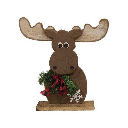 Rustic Wood Moose w/Pine On Base