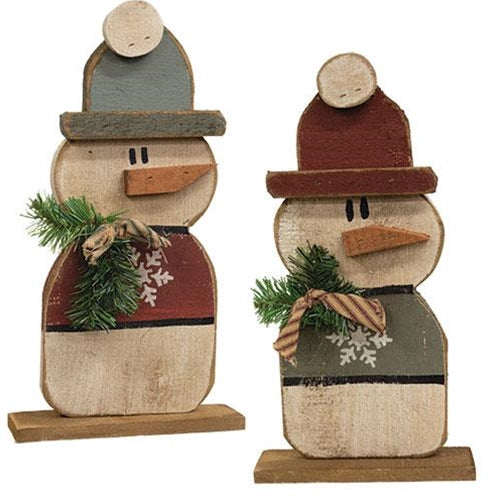 Rustic Wood Beanie Snowman on Base 17"H 2 Asstd.