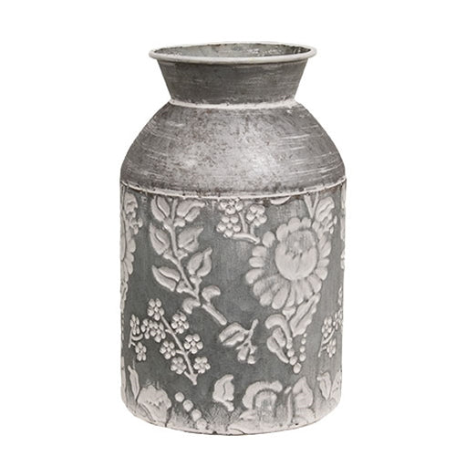 Distressed Flower Embossed Metal Milk Can