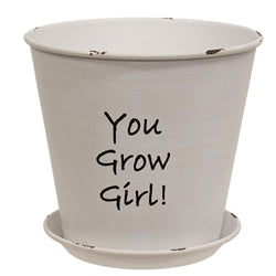 Positivity Distressed White Metal Planter w/Tray 3 Asstd.