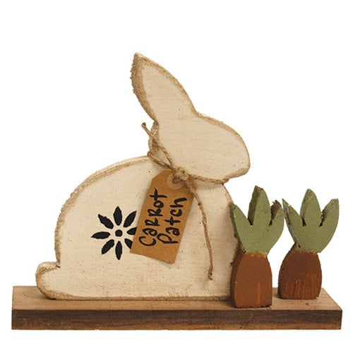 Rustic Wood Carrot Patch Bunny on Base