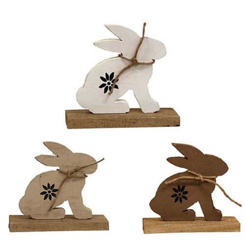 Rustic Wood Baby Hopping Silhouette Bunny 3 Asstd.