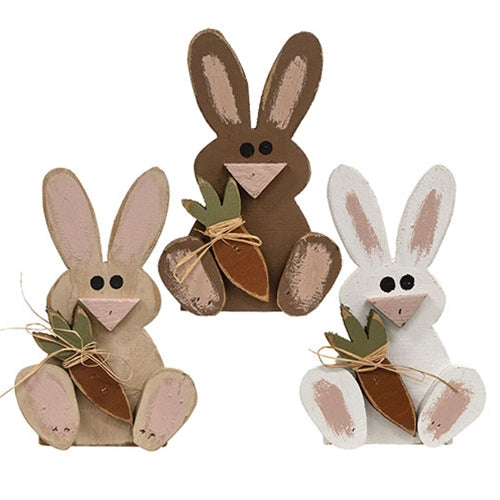 Rustic Wood Sitting Baby Bunny w/Carrot 3 Asstd.