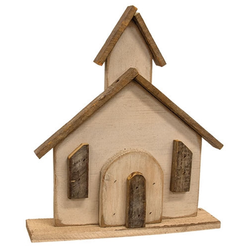 Rustic Layered Wood Church on Base 17"H