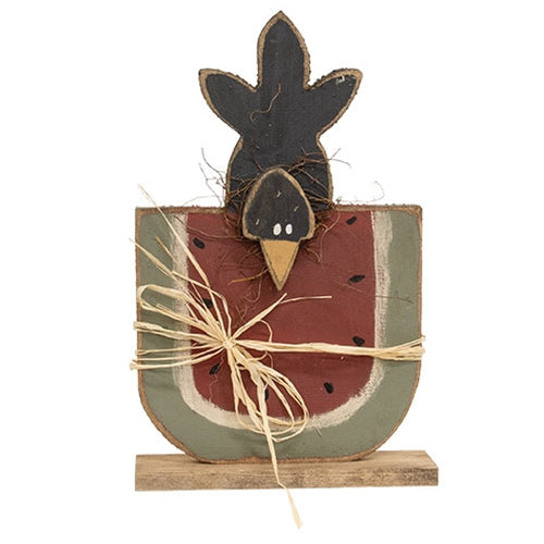 Rustic Wood Watermelon w/Crow on Base