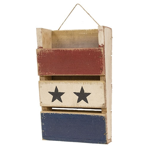 Rustic Slat Wood Americana Wall Bin 9"x15"