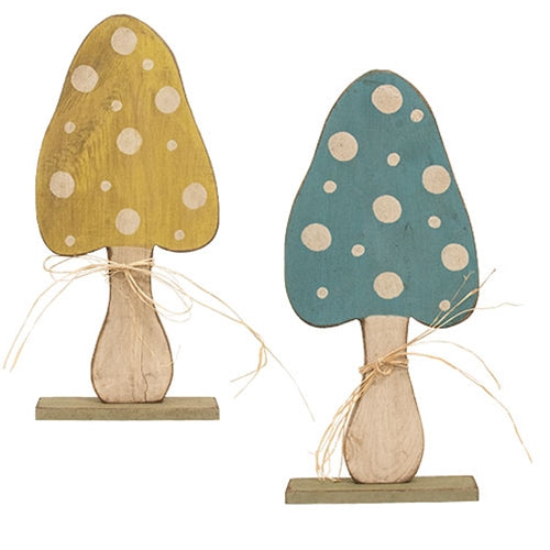 Rustic Wood Mushroom on Base 24.5"H 2 Asstd.