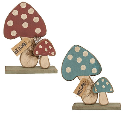 Rustic Wood "Welcome" Mushroom Patch on Base 2 Asstd.