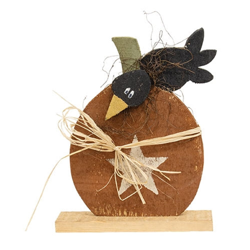 Rustic Wood Star Pumpkin w/Crow on Base