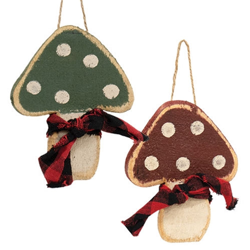 Rustic Wood Winter Mushroom in Scarf Ornament - 2 Asstd.