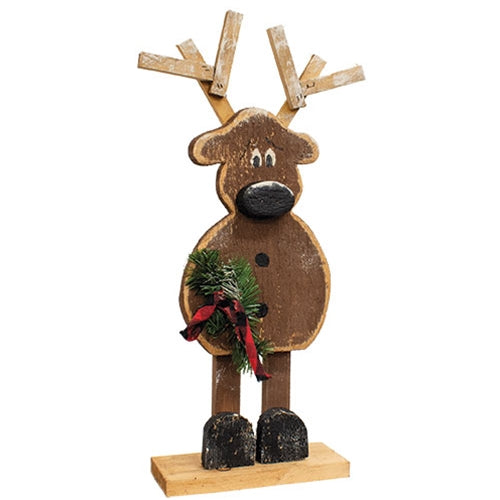 Rustic Wood Skinny Leg Winter Reindeer on Base