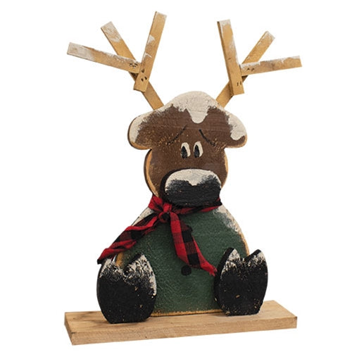 Rustic Wood Winter Sweater Sitting Reindeer on Base - 2 Asstd.