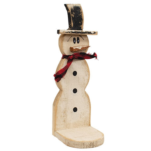 Rustic Wood Top Hat Snowman Candle Shelf