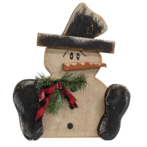 Rustic Wood Snowy Sitting Top Hat Snowman - 16"H