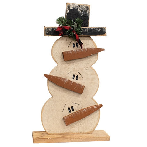 Rustic Wood Stacked Snowman Trio w/Top Hat on Base - 24.5"H