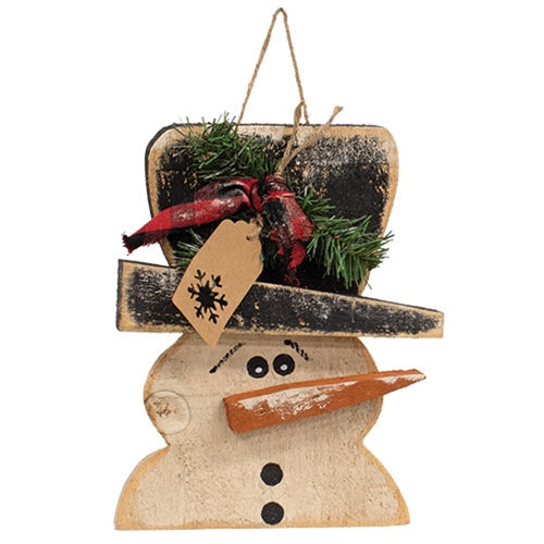 Rustic Wood Hanging Tipped Snowman Bust - 12"H