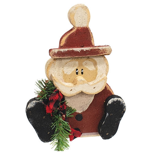 Rustic Wood Sitting Santa - 12"H