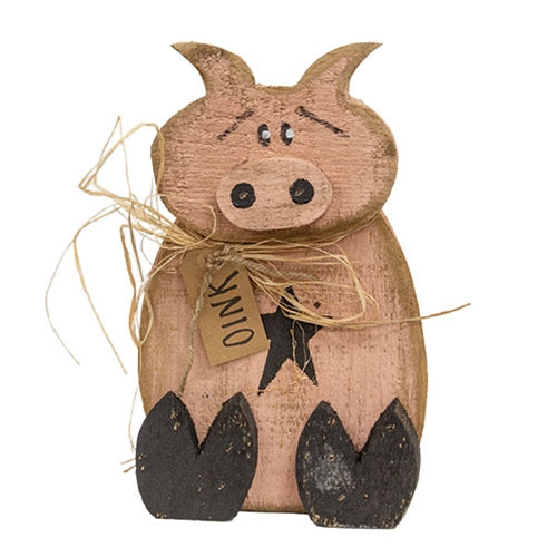 Rustic Wood Sitting Pig w/Oink Tag - 12.5"H