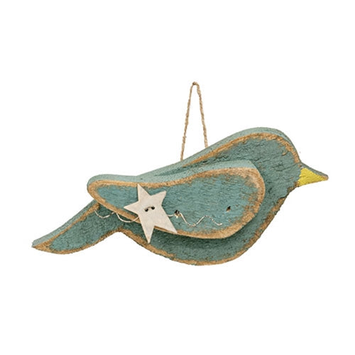 Rustic Wood Hanging Bluebird w/Star