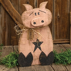 Rustic Wood Sitting Pig w/Oink Tag - 19"H