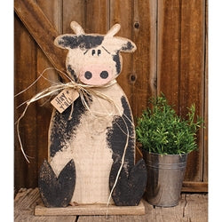 Rustic Wood Cow on Base w/Hay Y'all Tag - 24.5"H