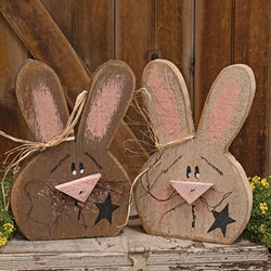 Rustic Wood Bunny Head w/Star Sitter - 10"H - 2 Asstd.