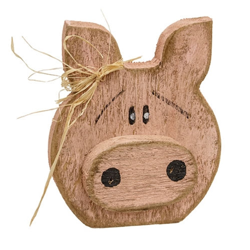 Rustic Wood Pig Head Sitter - 7.5"H