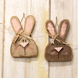 Rustic Wood Hanging Bunny Head - 12"H - 2 Asstd.