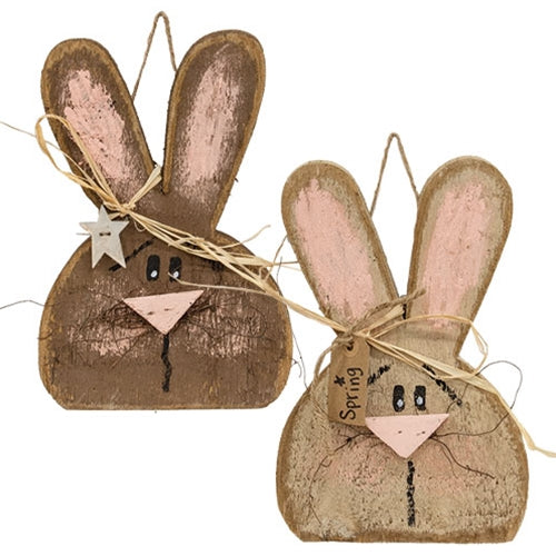 Rustic Wood Hanging Bunny Head - 12"H - 2 Asstd.