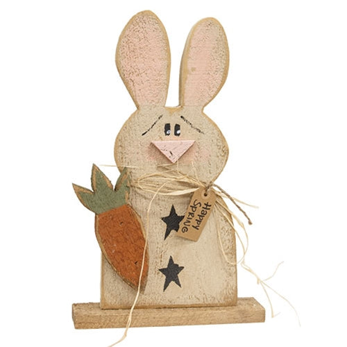 Rustic Wood Happy Spring Bunny w/Carrot on Base - 18.75"H