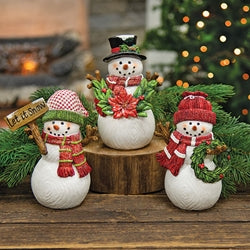 Glittered Resin Woodland Snowman Figurine 6.5"H 3 Asstd.