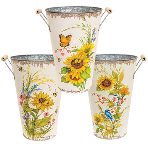 Sunflowers & Blooms Metal Bucket 3 Asstd.