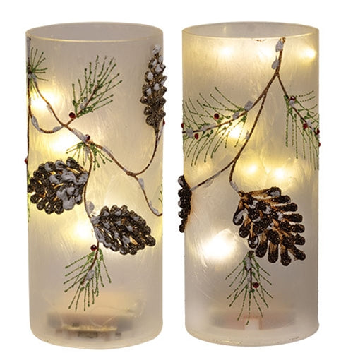 LED Frosted Pinecone Glass Pillar 2 Asstd.