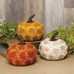 Resin Glitter Harvest Sunflower Pumpkin Figurine 3 Asstd.