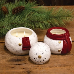 3/Set Stacking Ceramic Snowman Winter Pine Candle