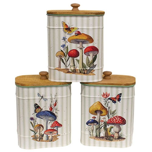 Mushroom Patch Metal Container w/Lid - 3 Asstd.