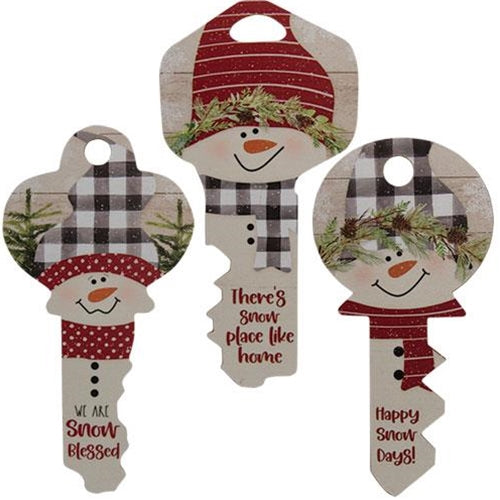 Snow Blessed Snowman Key Sign 3 Asstd.