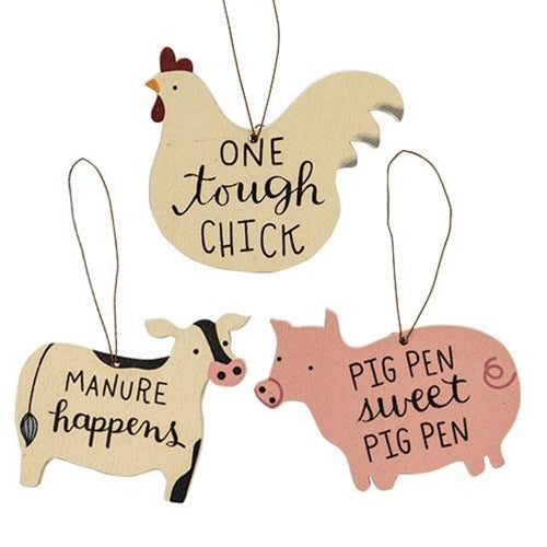 3/Set Barnyard Sayings Farm Animal Ornaments