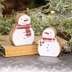 2/Set Snowmen w/Scarves Chunky Wooden Sitters