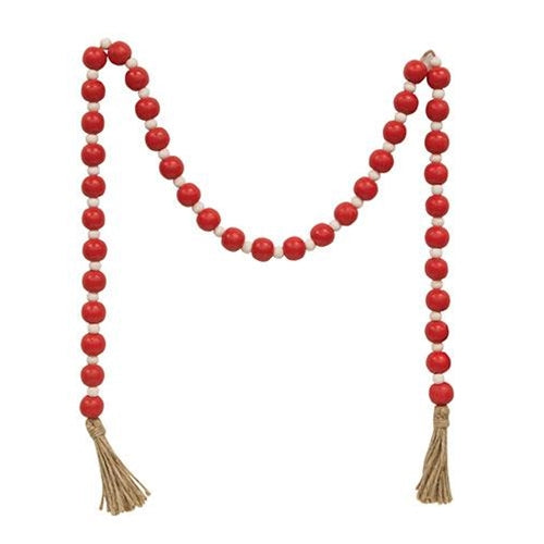 Red & White Bead Garland w/Tassel