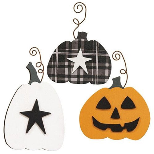 3/Set Wooden Pumpkin Ornament w/Curly Wire Hanger