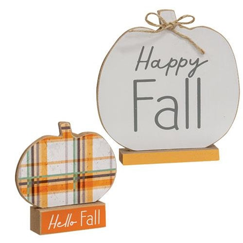 2/Set Hello Fall & Happy Fall Pumpkins on Base