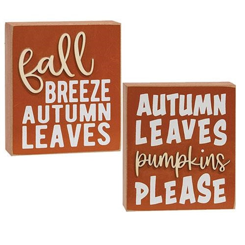 Autumn Leaves/Pumpkins Please Box Sign 2 Asstd.