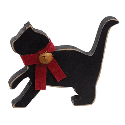 Black Cat Wooden Sitter With Rusty Jingle Bell