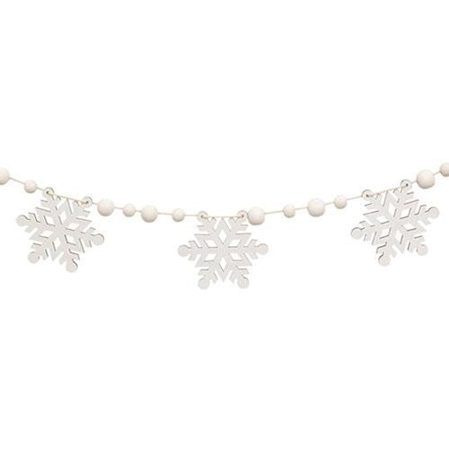 White Beaded Wooden Snowflake Cutout Garland