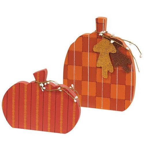 2/Set Autumn Leaves Plaid & Stripes Pumpkin Sitters