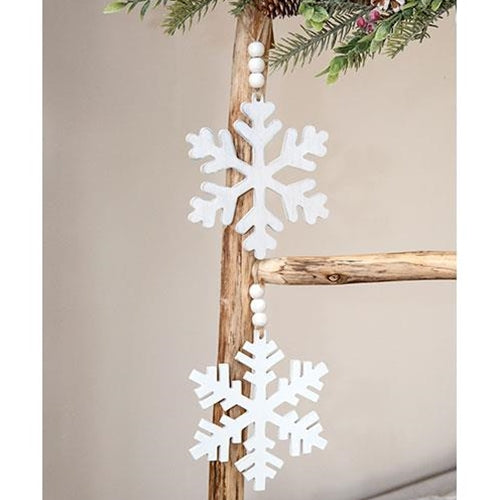 Distressed Beaded Wooden 6 Point Snowflake Hanger 2 Asstd