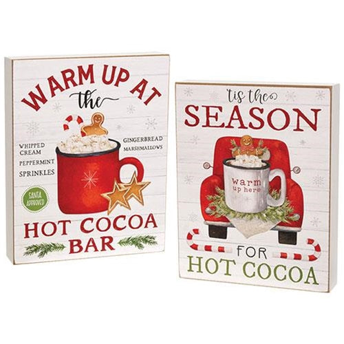 Tis the Season For Hot Cocoa Box Sign 2 Asstd.