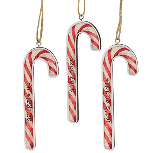 Cozy Sayings Candy Cane Ornament 3 Asstd.