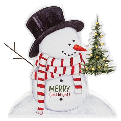 Merry (and Bright) Wooden Snowman Sitter